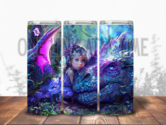 LITTLE GIRL HUGGING DRAGON BRANDED 20oz TUMBLER
