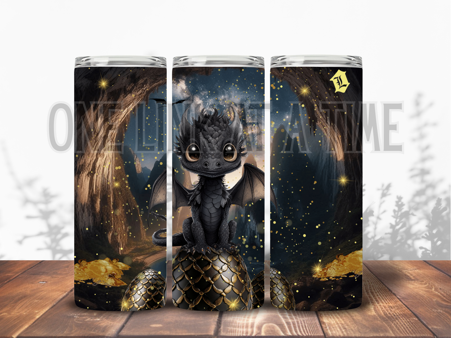 BABY BLACK DRAGON WITH GOLD EGG BRANDED 20oz TUMBLER