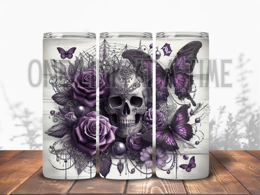 SKULL WITH PURPLE BUTTERFLIES BRANDED 20oz TUMBLER