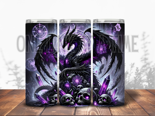 PURPLE DRAGON WITH CRYSTALS & SKULLS BRANDED 20oz TUMBLER