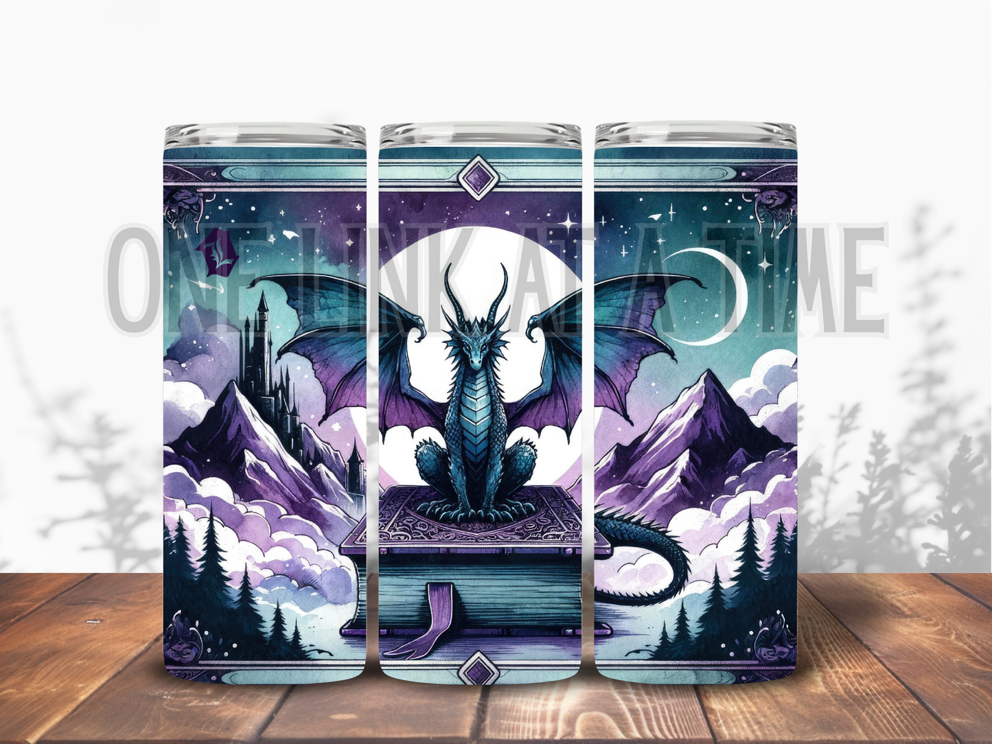 TEAL & PURPLE BOOK DRAGON BRANDED 20oz TUMBLER