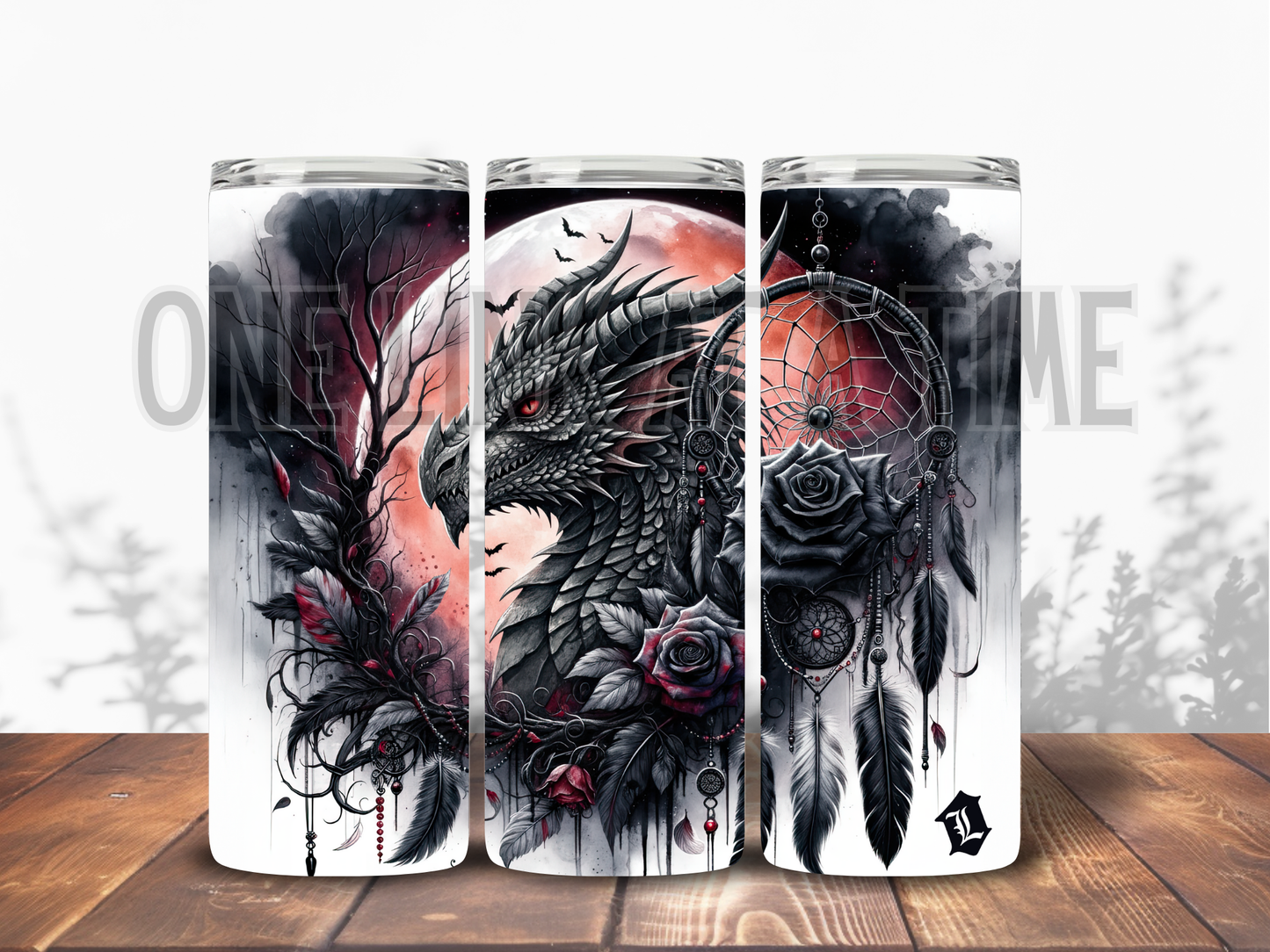 RED MOON DRAGON WITH FEATHERS BRANDED 20oz TUMBLER