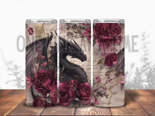 VINTAGE DRAGON WITH ROSES & SCRIPT BRANDED 20oz TUMBLER