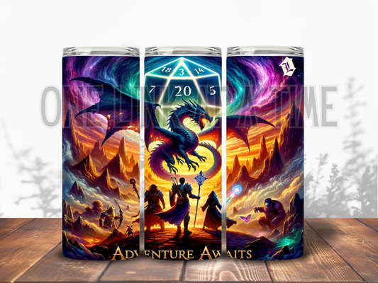 ADVENTURE AWAITS DRAGON BRANDED 20oz TUMBLER
