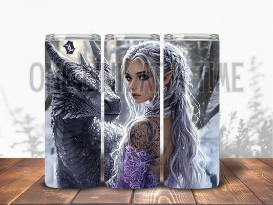 DRAGON WITH LADY ELF BRANDED 20oz TUMBLER