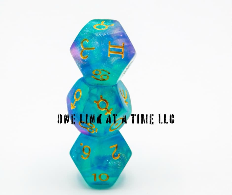 3PC SET OF ASTROLOGY [ASTRO] DICE - BLUE/TEAL/PURPLE/SHIMMER