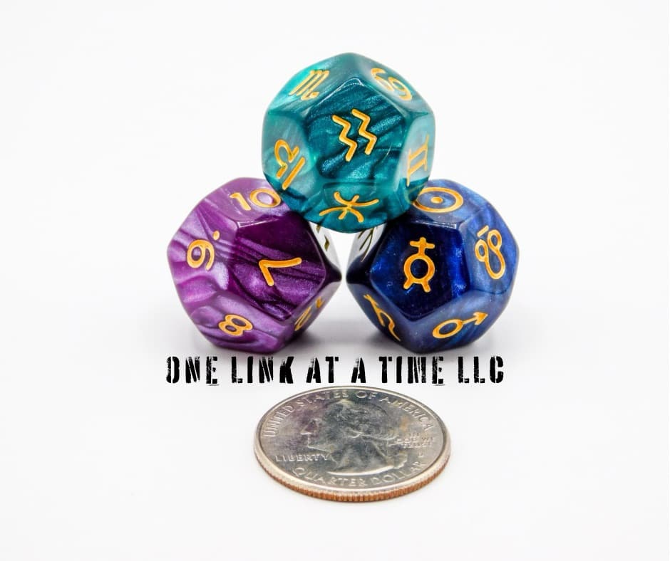 3PC SET OF ASTROLOGY [ASTRO] DICE - PURPLE/BLUE/TEAL