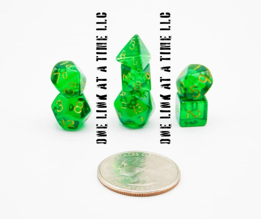 TRANSLUCENT GREEN 7PC ACRYLIC MINI DICE SET